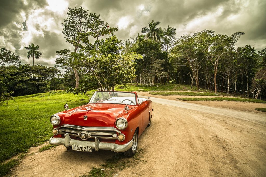 oldtimer, car, old car, convertible, red car, shiny car, retro, classic, vintage, vintage car, car wallpapers, automotive, automobile, parked car, nature, forest, cuba